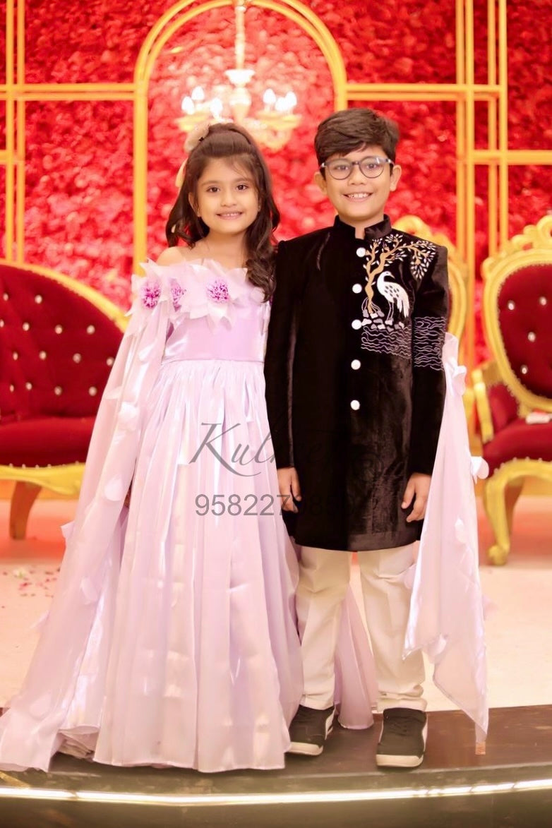 Lavender satin organza flower  theme Gown For Mother Or Daughter (1 Pc)