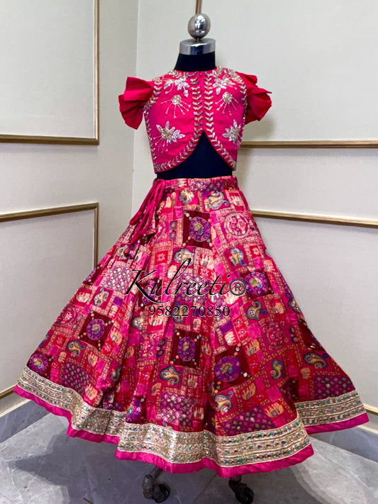 Hot pink Embroidered Stylish Top With Lehenga and Dupatta