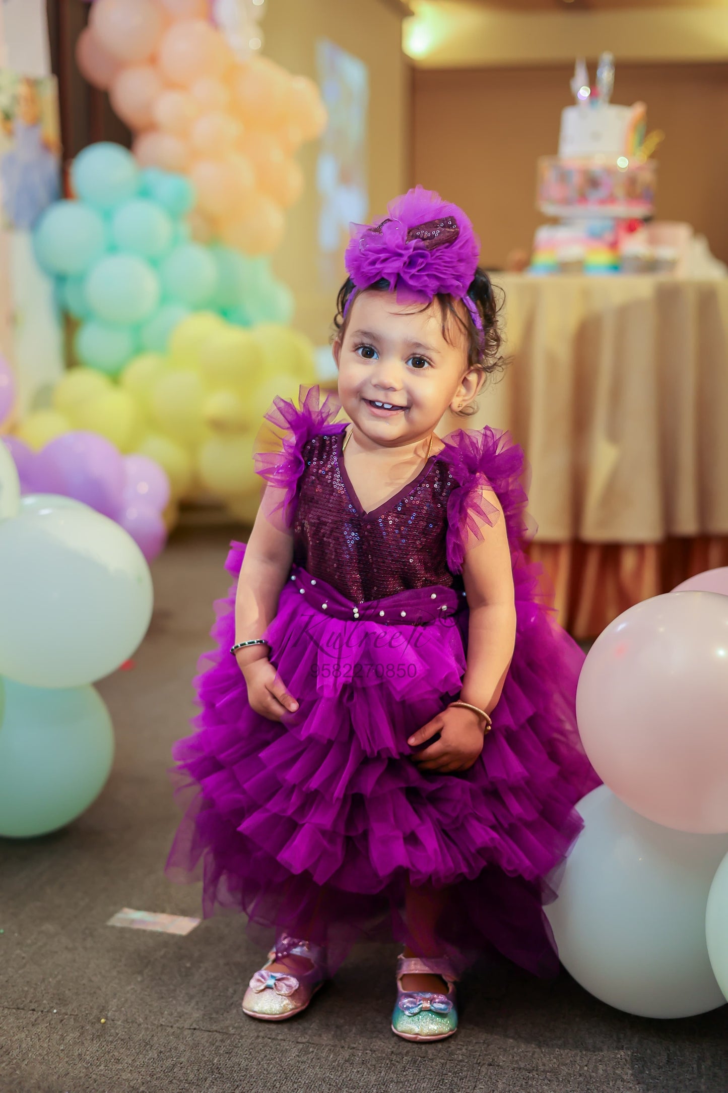 Purple sequin gown Twinning For Mother & Daughter (2 Pcs Combo)