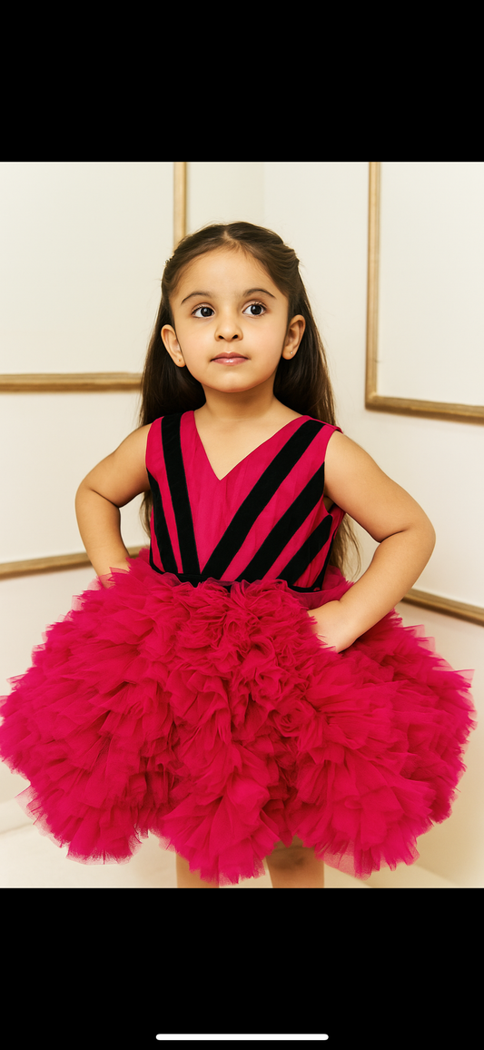 Hot pink black detailing dress