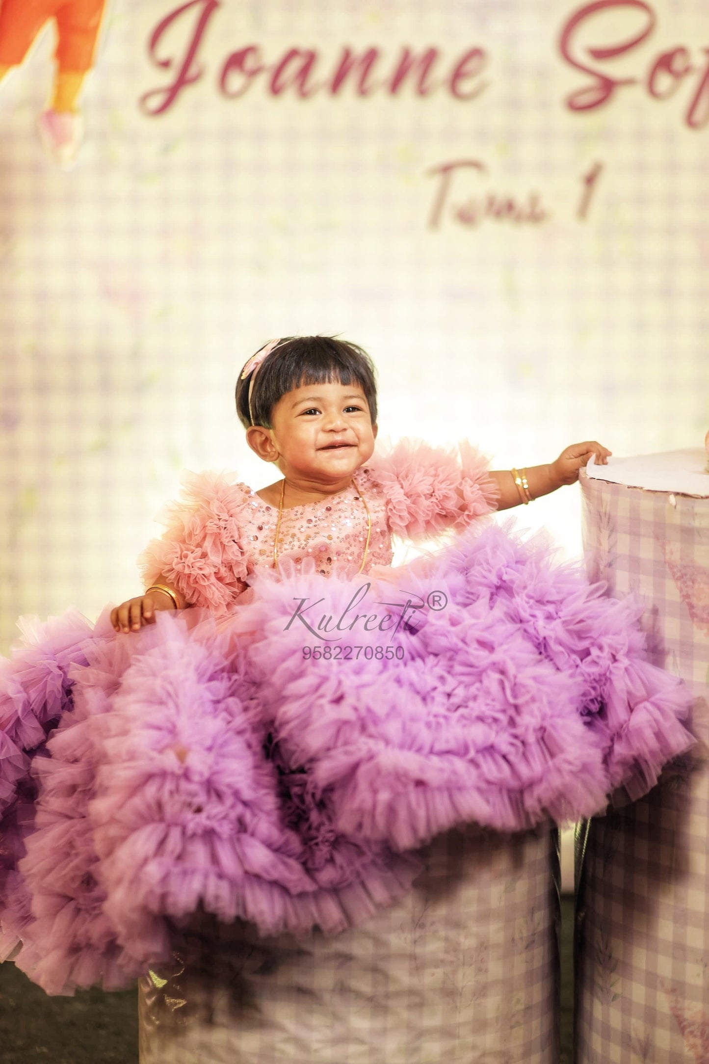 Peach lavender gown with flower detailing Twinning for Mother & Daughter