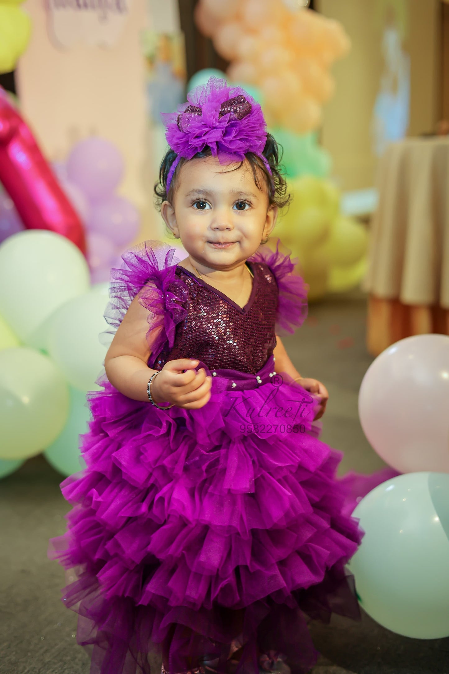Purple sequin gown Twinning For Mother & Daughter (2 Pcs Combo)