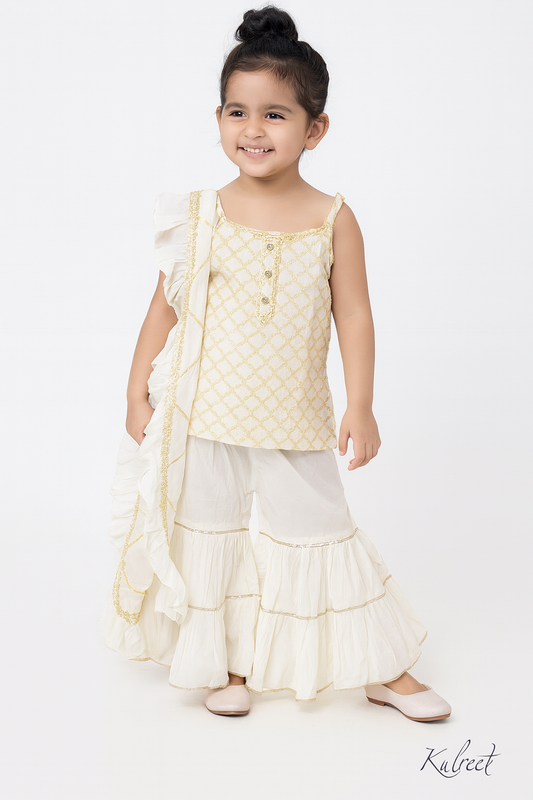 Ivory silk sharara set Set