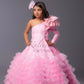 Dark pink Frill Gown with embroidered fabric and big flower