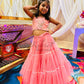 Onion pink net frill embroidered blouse with unique style lehenga