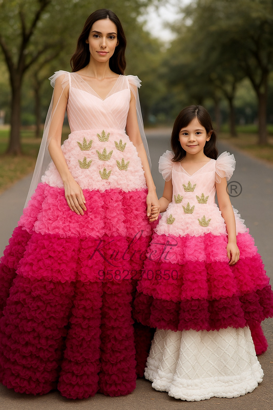 Pink Shades Twinning For Mother & Daughter (2 Pcs Combo)