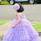 Lavender waterfall frill gown with sequin top and hand embroidery drape