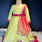 Yellow red mirror work embroidered  indian anarkali