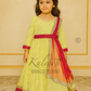 Yellow red mirror work embroidered  indian anarkali