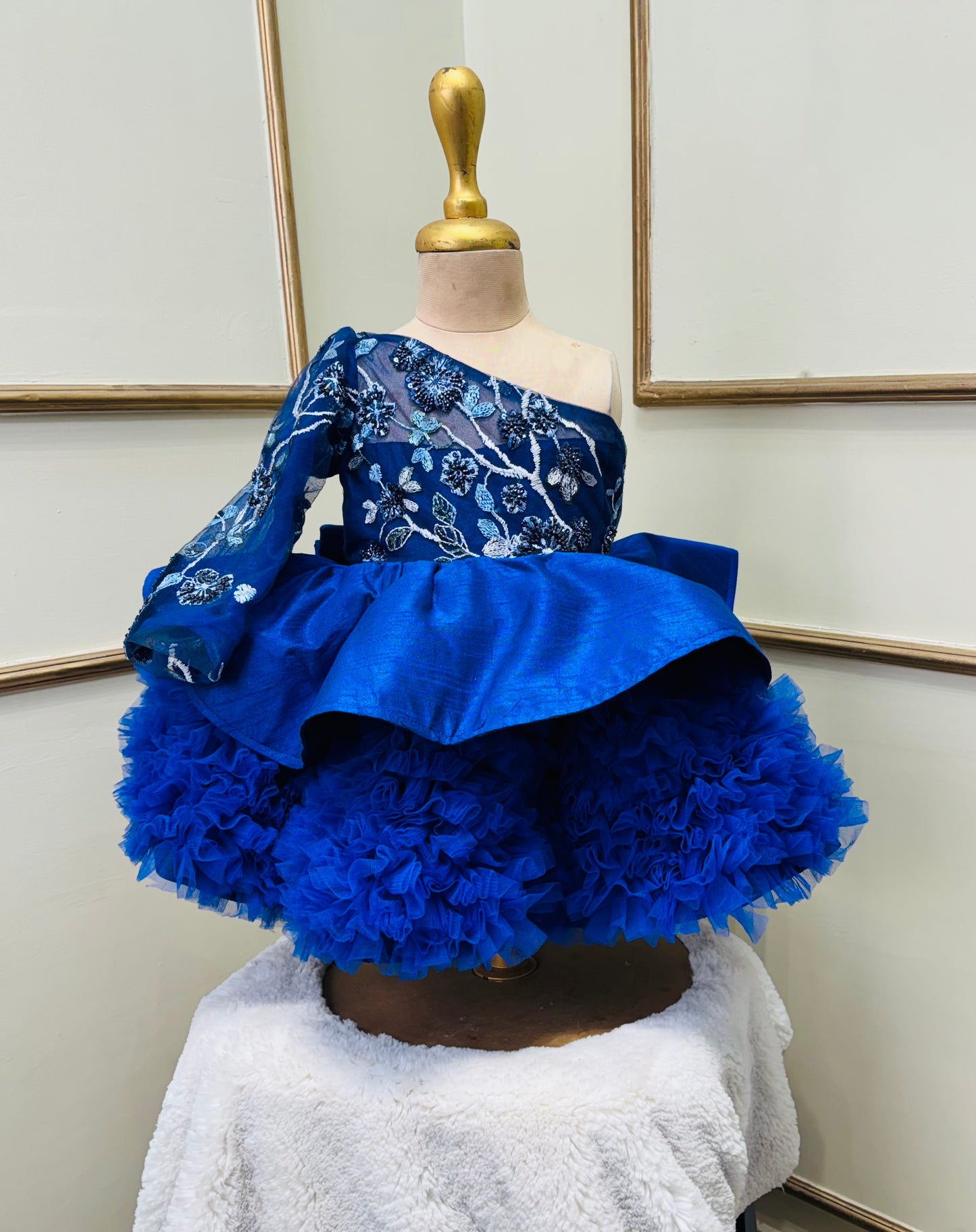 Navy blue embroidered fabric Dress