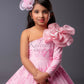 Dark pink Frill Gown with embroidered fabric and big flower