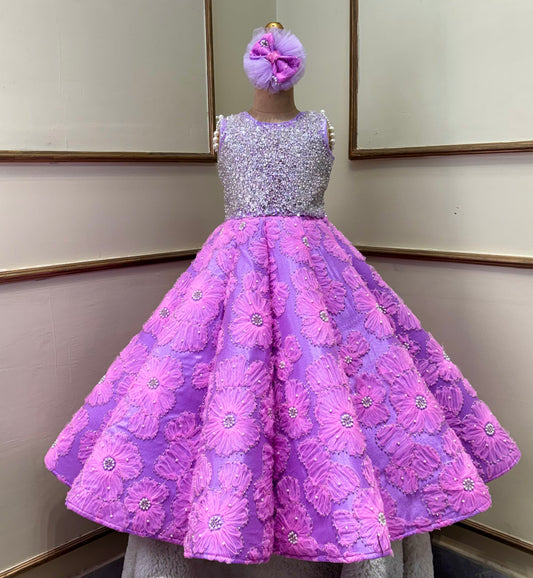 Flower work with heavyembroederd  top panel ball hand work  gown