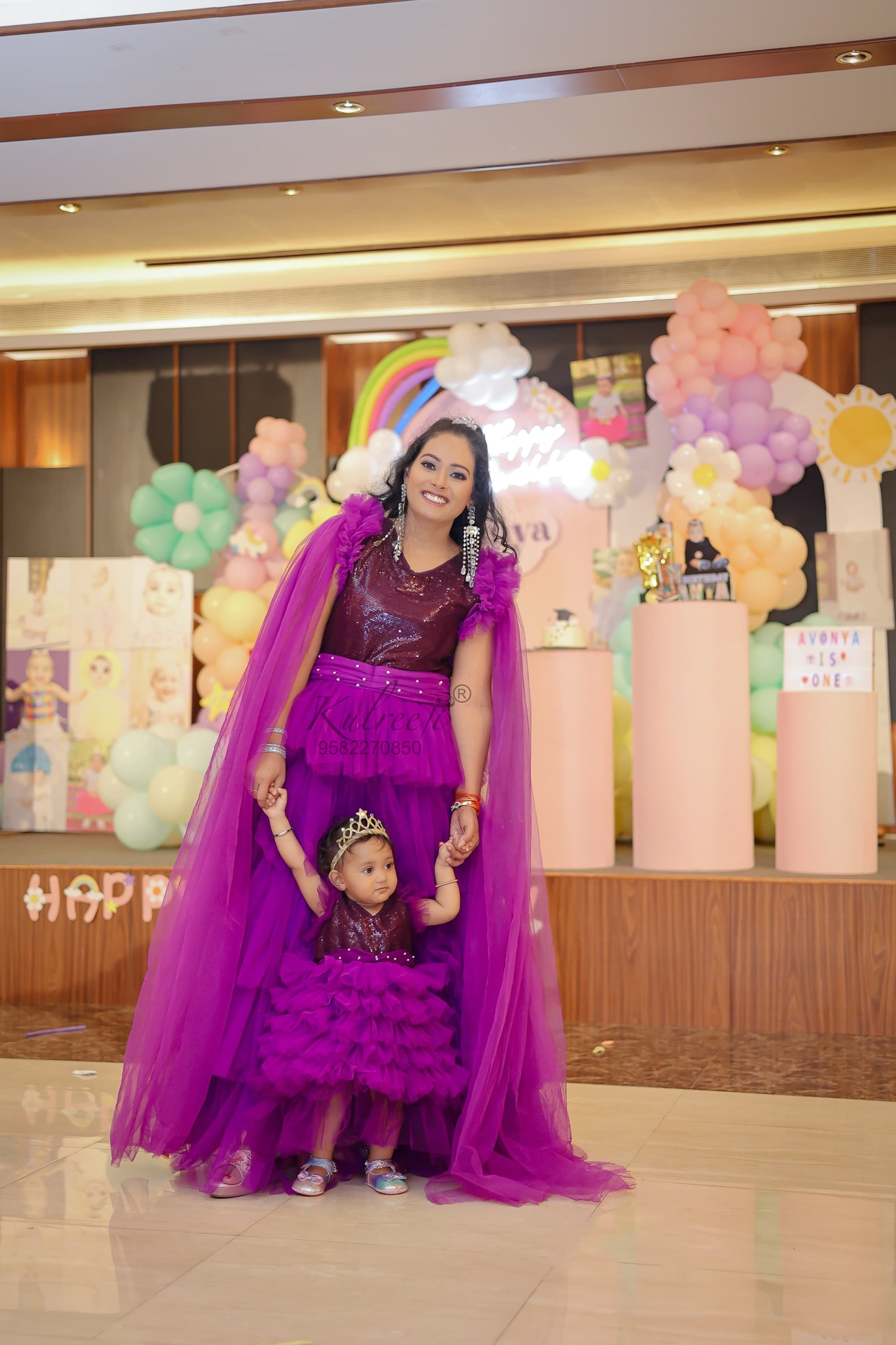 Purple sequin gown Twinning For Mother & Daughter (2 Pcs Combo)