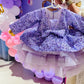 Lavender Pearl sequin Embroidery Dress With Full Flair For Mother Or Dress For Daughter (1 Pc)