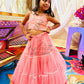 Onion pink net frill embroidered blouse with unique style lehenga