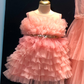 Baby Pink Multi Layer Fur Ball  Dress For Daughter (1 Pc)