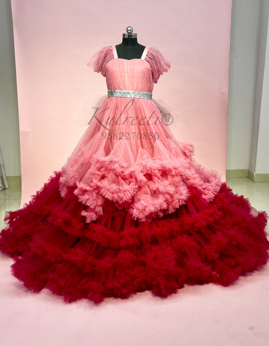 Onion pink and hot pink Frill Gown For Maternity /Pre-wedding shoot