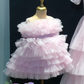 Baby Pink Multi Layer Fur Ball  Dress For Daughter (1 Pc)