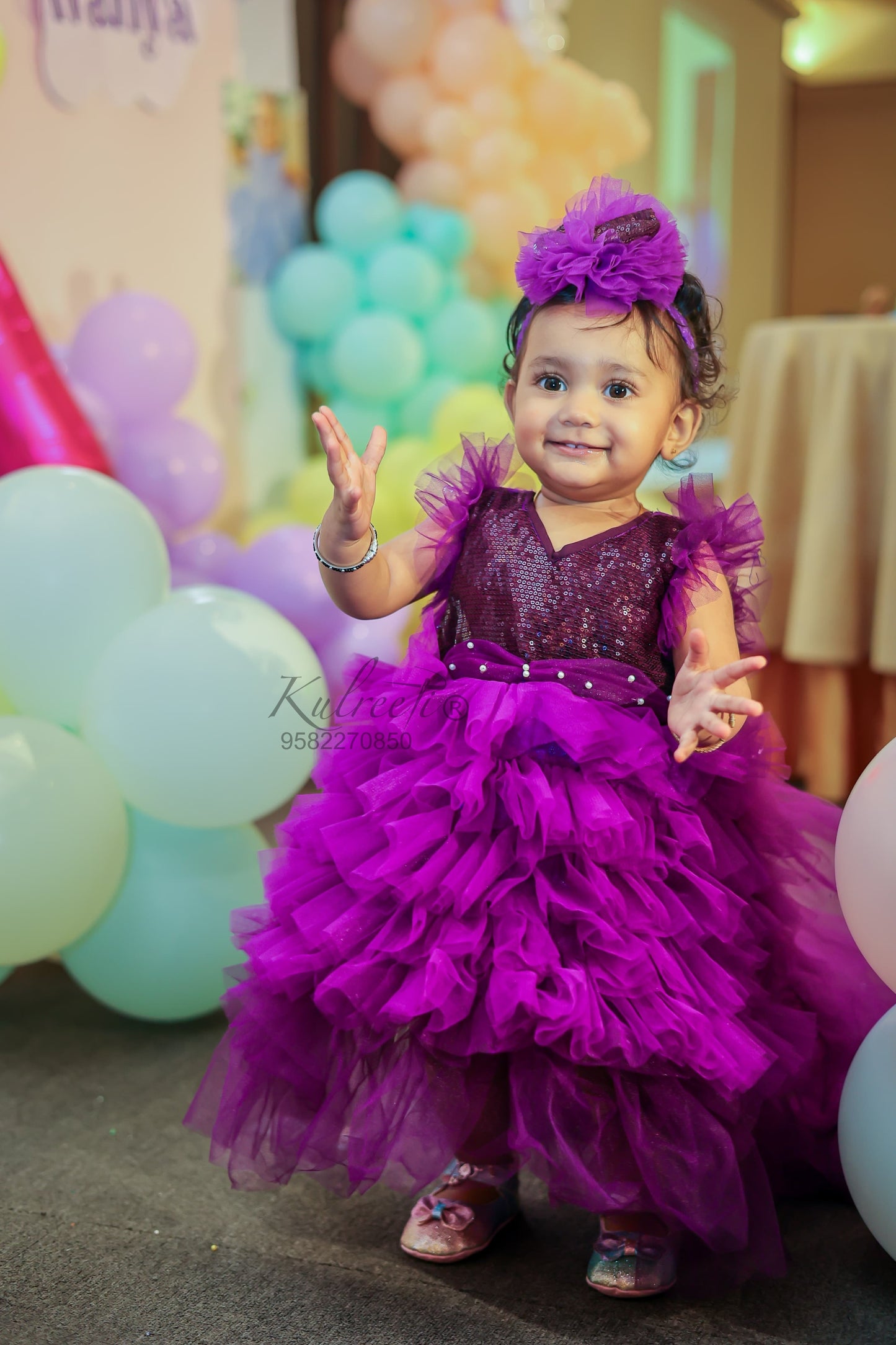Purple sequin gown Twinning For Mother & Daughter (2 Pcs Combo)