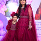 Wine hand embroidered gown with flower detailing Twinning for Mother & Daughter