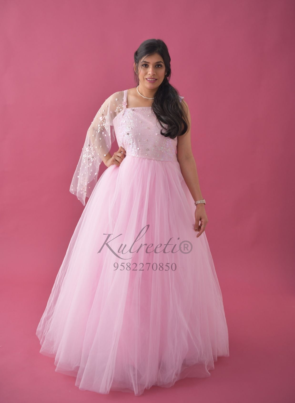 Baby Pink single Layer Gown with embellished gown