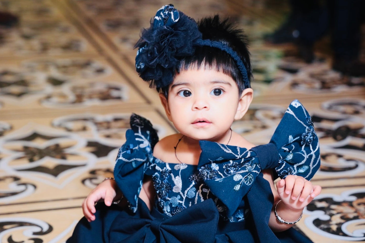 Navy blue embrodiered top and heavy imported fsbric for bottom Twinning For Mother & Daughter