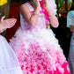 LUXE~One Shoulder Style Gown With Hair Clip Ruffled In Shades Of Pink