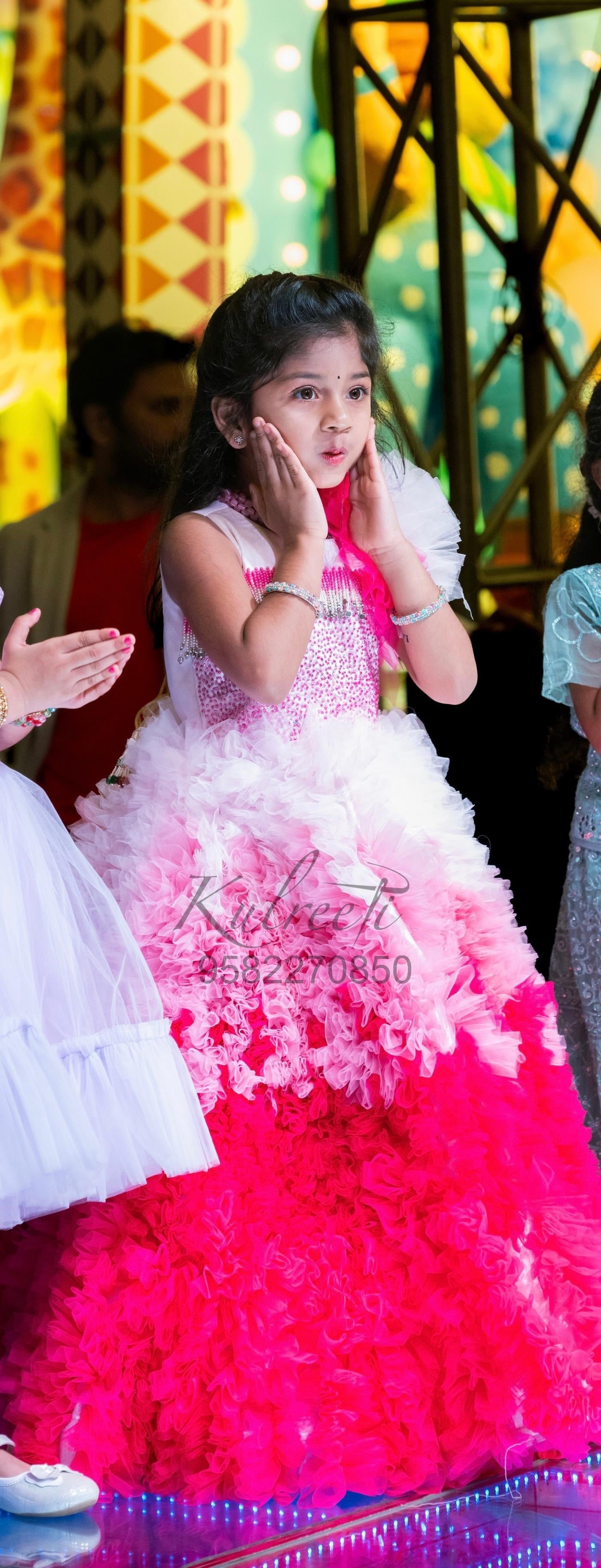 LUXE~One Shoulder Style Gown With Hair Clip Ruffled In Shades Of Pink