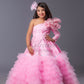 Dark pink Frill Gown with embroidered fabric and big flower