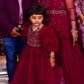 Wine hand embroidered gown with flower detailing Twinning for Mother & Daughter