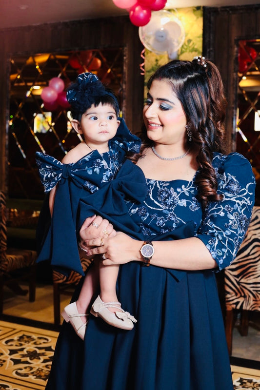 Navy blue embrodiered top and heavy imported fsbric for bottom Twinning For Mother & Daughter