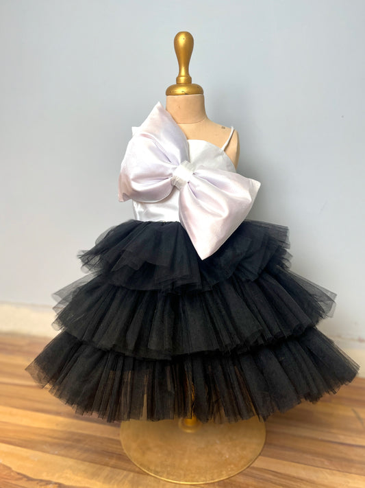 Black and white Satin dress with big bow