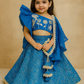 Teal Blue Embroidered One Shoulder Stylish Top With Lehenga and Dupatta