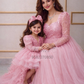 Onion Pink sequin pearl Gown trail  and wings  Twinning For Mother & Daughter
