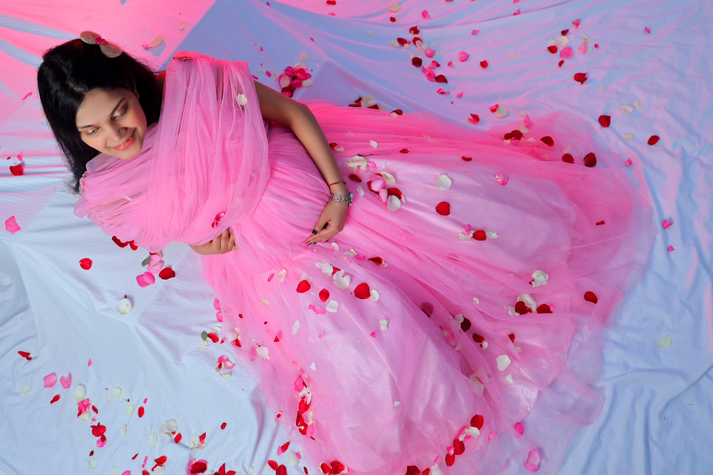 Pink Long Frill Gown For Maternity /Pre-wedding shoot