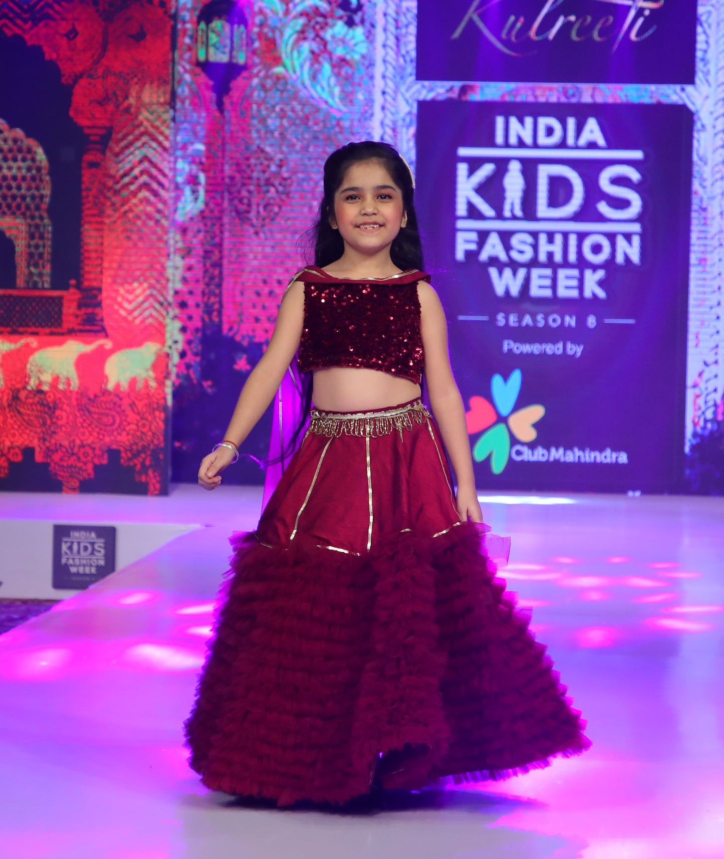 Maroon sequin blouse Top With frill and silk base Lehenga and Dupatta