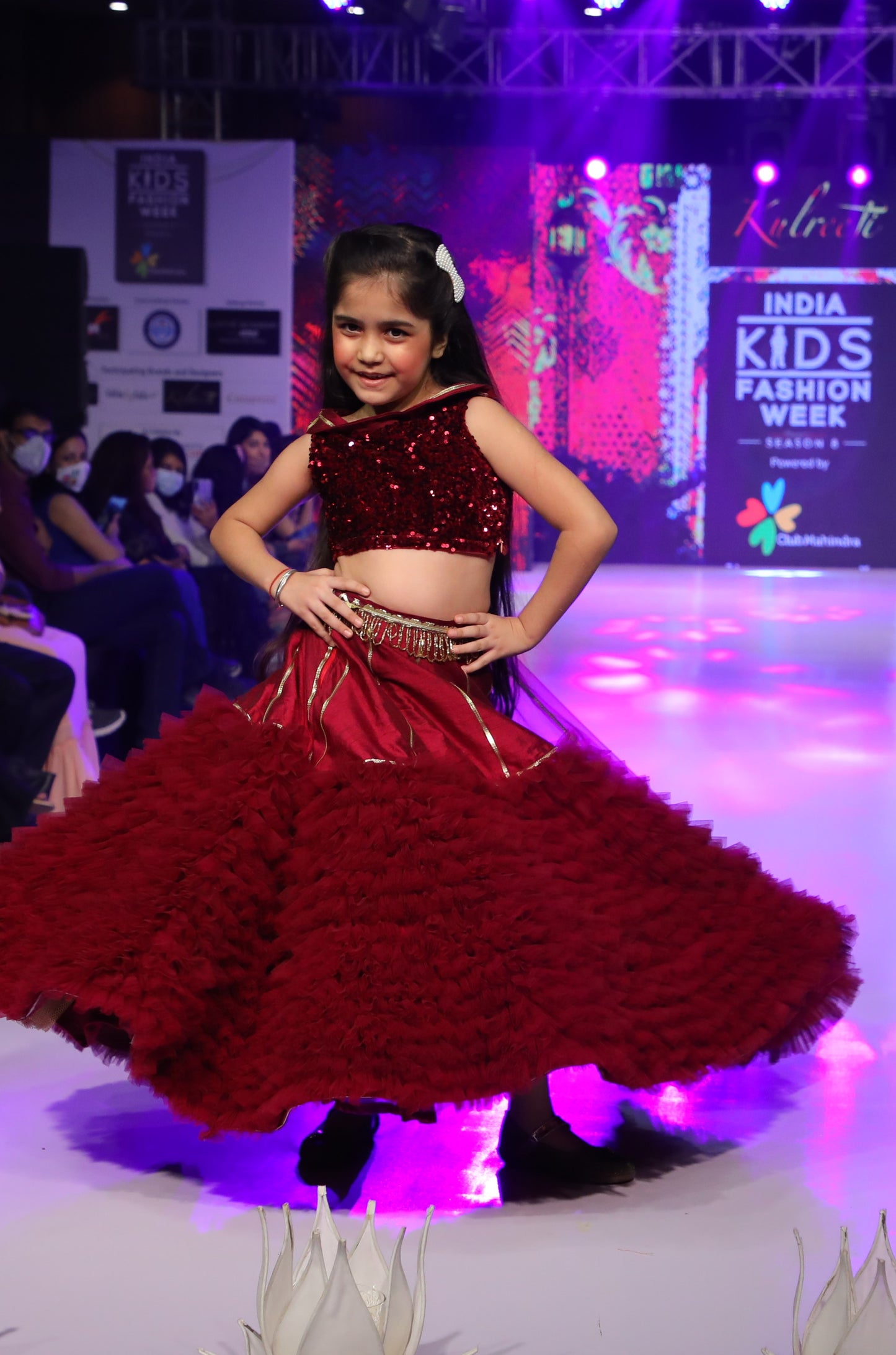 Maroon sequin blouse Top With frill and silk base Lehenga and Dupatta