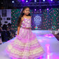 Multicolour pastel shades frill with thread work lehenga and floral work at top