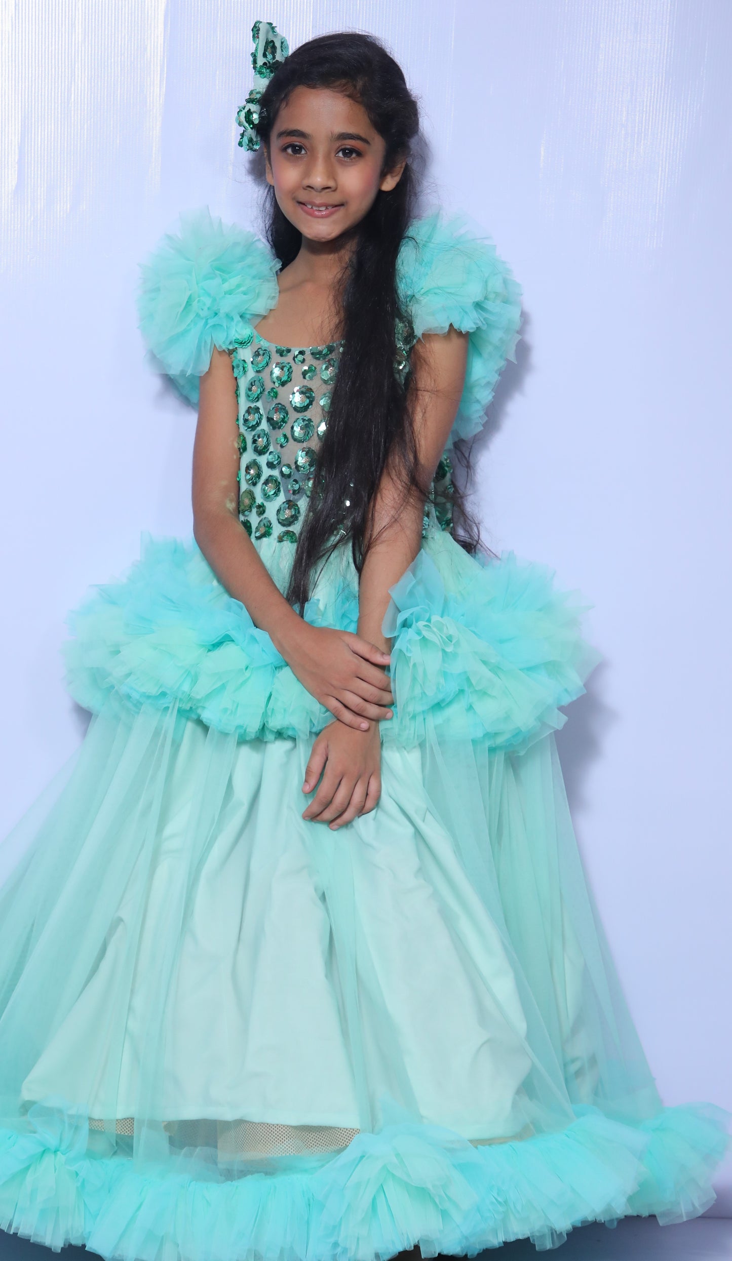 Sample Sale -sea green Frill gown 12-14yrs