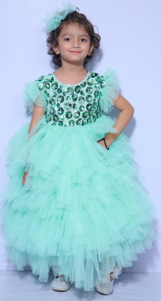 Sample Sale mint green Frill dress 6-9yrs