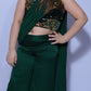 Bottle green sequin work blouse satin crape plazo with drape dupatta