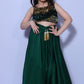 Bottle green sequin  embroidered blouse with unique style crepe satin lehenga