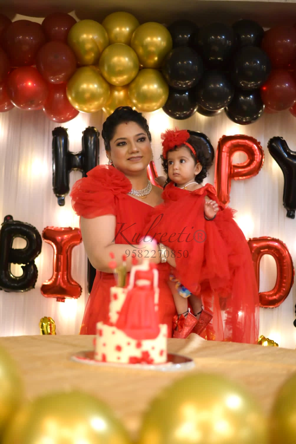 Red ball gown  Twinning For Mother & Daughter (2 Pcs Combo)