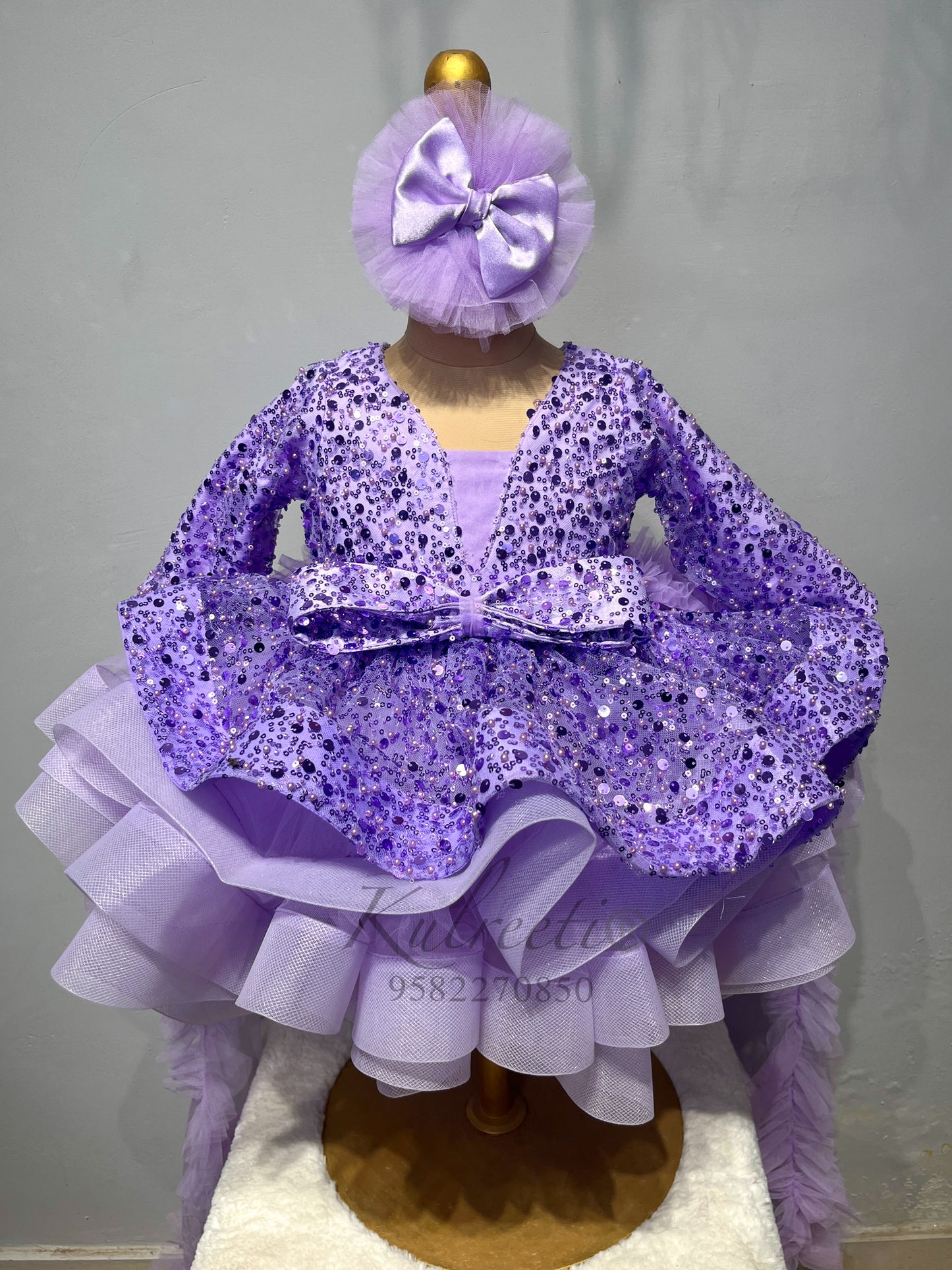 Lavender Frill with sequin work top Twinning for Mother and Daughter (2 Pcs Combo)