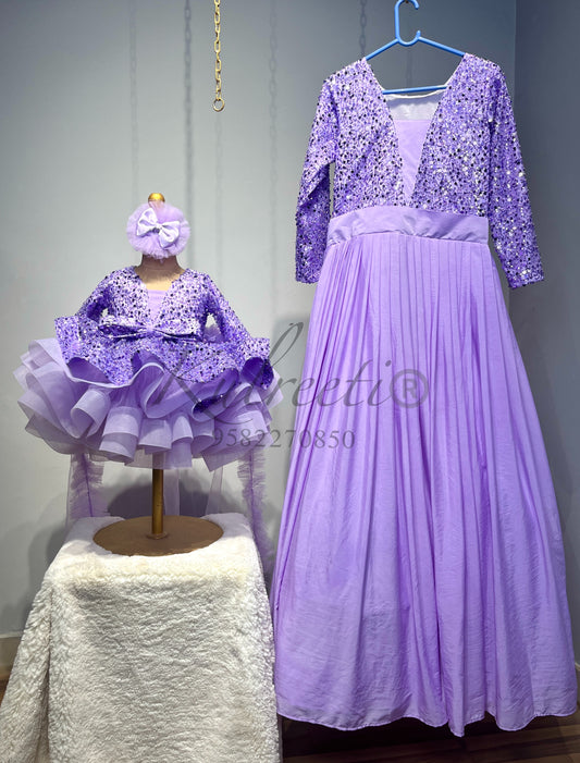 Lavender Frill with sequin work top Twinning for Mother and Daughter (2 Pcs Combo)