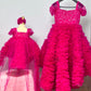 Hot pink unique frill gown with embroidered top Twinning For Mother & Daughter (2 Pcs Combo)