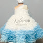 White & Blue frilly gown with pearl embroidery patch at shoulder