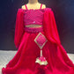 Pink shiffon satin Lehenga and Dupatta With Off Shoulder Abhla work Top