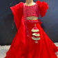 Red organza lehenga with Abhla work Top