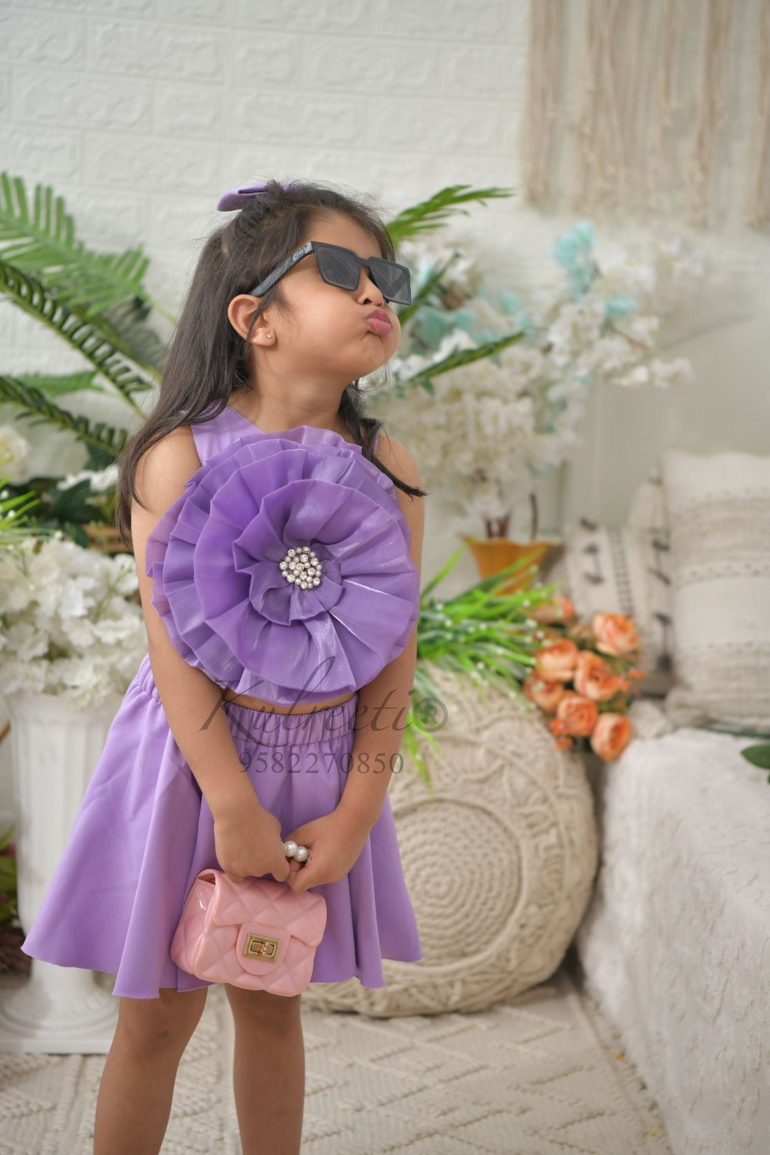 Casual Organza Flower With Stone Work Top With Skirt